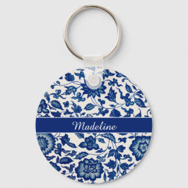 Blue White Wildflower French Country Chinoiserie キーホルダー