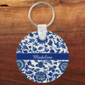 Blue White Wildflower French Country Chinoiserie キーホルダー (裏面)