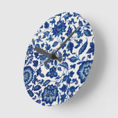 Blue White Wildflower French Country Chinoiserie  ラウンド壁時計 (傾斜)