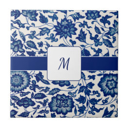 Blue White Wildflower French Country Custom Name タイル