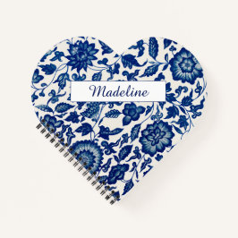 Blue White Wildflower French Country Custom Spiral ノートブック