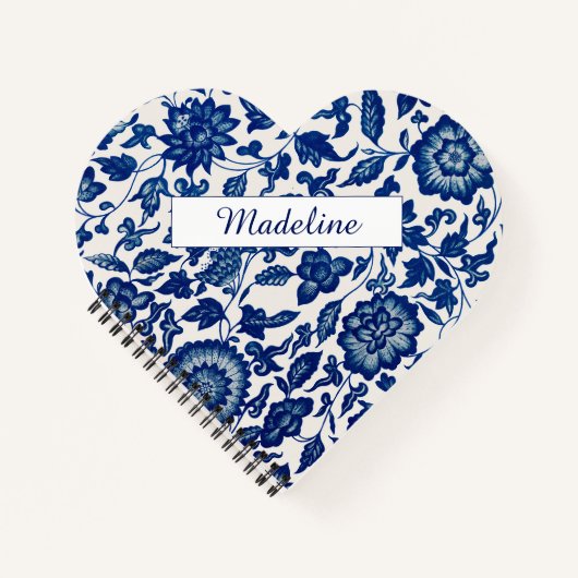 Blue White Wildflower French Country Custom Spiral ノートブック (正面)