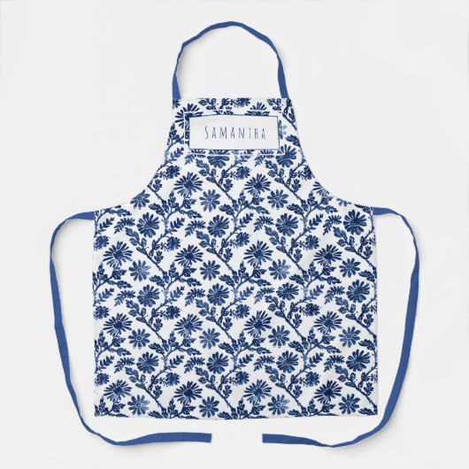 Blue White Womens Apron エプロン (正面)