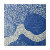Blue White Woodcut Wave Abstract Pattern タイル (正面)