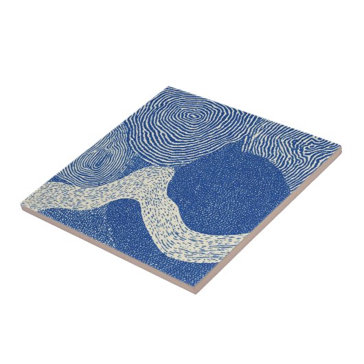 Blue White Woodcut Wave Abstract Pattern タイル (側面)