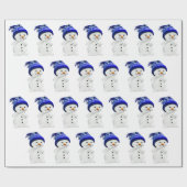 Blue & White Wool Hatの漫画雪だるま ラッピングペーパー (フラット)