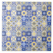 blue& white yellow Portuguese Azulejo pattern  タイル (正面)