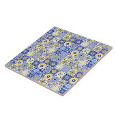 blue& white yellow Portuguese Azulejo pattern  タイル (側面)