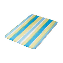 Blue White Yellow Summer Stripes バスマット