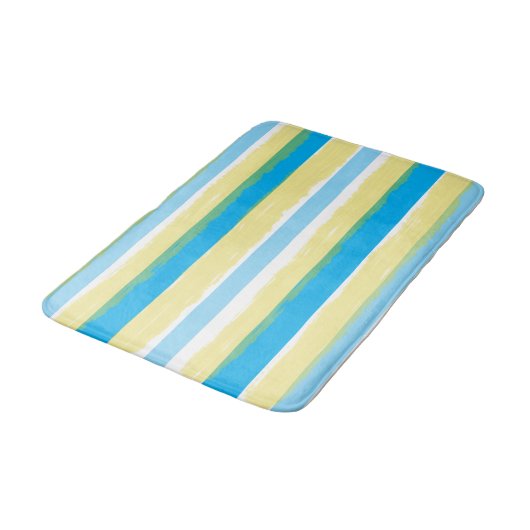 Blue White Yellow Summer Stripes バスマット (アングル)
