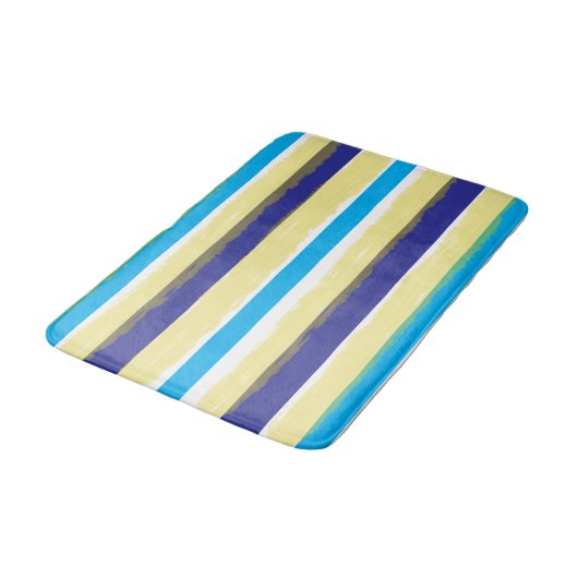 Blue White Yellow Summer Stripes バスマット (アングル)