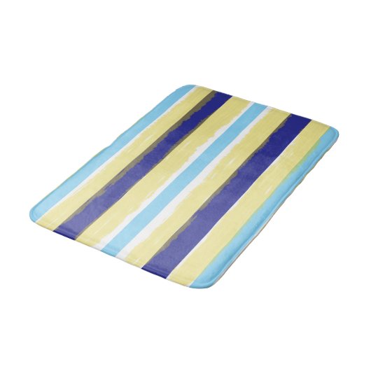 Blue White Yellow Summer Stripes バスマット (アングル)