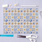 Blue White Yellow Tiles Pattern Summer Aesthetic  薄葉紙 (クラフト)