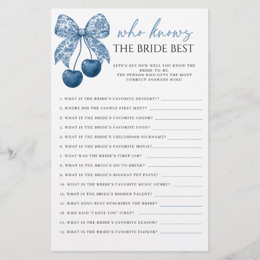 Blue Who knows the Bride Best Bridal Shower Game (正面)