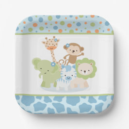 Blue Wild Safari Jungle Animals Party Paper Plate ペーパープレート