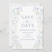 Blue WildflowerフローラBoho日付写真を保存 招待状 (正面)