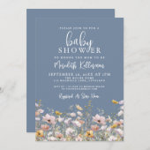 Blue Wildflower Baby Shower 招待状 (正面/裏面)