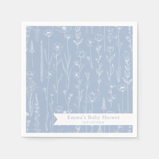 Blue Wildflower Baby Shower | Floral Pattern スタンダードカクテルナプキン (正面)
