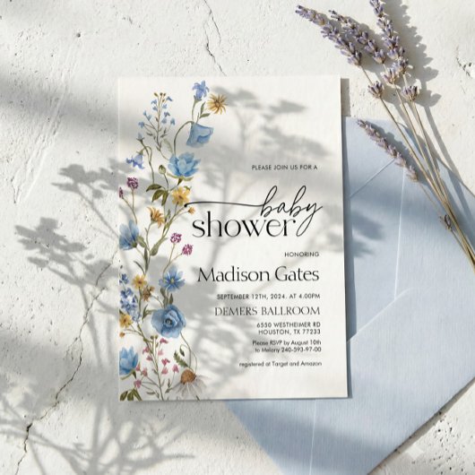 Blue Wildflower Baby Shower Invitation  招待状