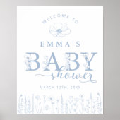 Blue Wildflower Baby Shower Welcome Sign ポスター (正面)