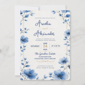 Blue Wildflower Elegant Watercolor Floral Romantic 招待状 (正面)