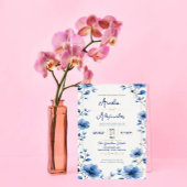 Blue Wildflower Elegant Watercolor Floral Romantic 招待状
