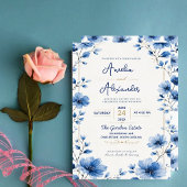 Blue Wildflower Elegant Watercolor Floral Romantic 招待状
