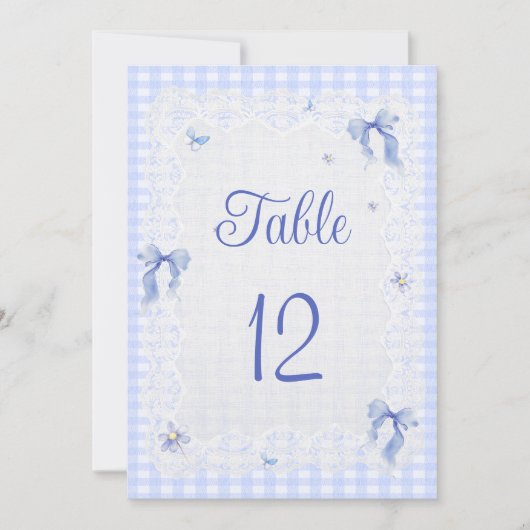 Blue Wildflower Floral  Bow Gingham Table Number (正面)