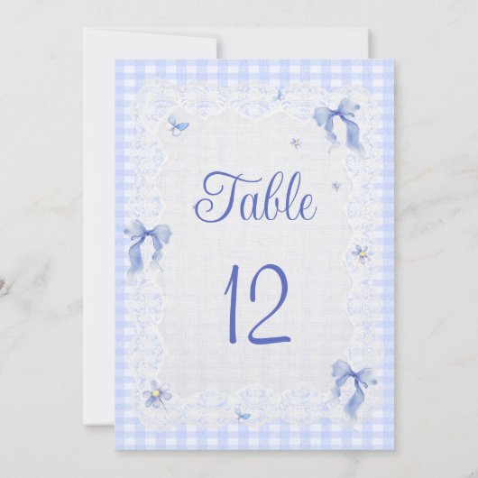 Blue Wildflower Floral  Bow Gingham Table Number (裏面)