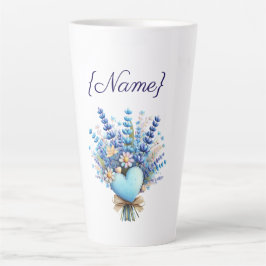 Blue Wildflower Floral Latte Mug with Name カフェラテマグ