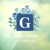 Blue Wildflower Floral Monogram Vintage Script ウィンドウサイン (シート3)