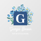 Blue Wildflower Floral Monogram Vintage Script ウィンドウサイン (シート)
