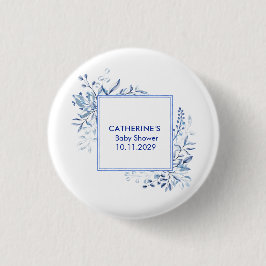 Blue Wildflower Frame Baby Shower Button 缶バッジ