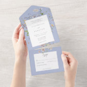 Blue Wildflower Garden Elegant Wedding オールインワン招待状 (貼ってはがせる)