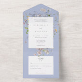 Blue Wildflower Garden Elegant Wedding オールインワン招待状 (内側)