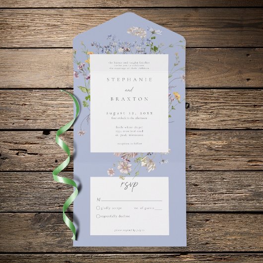Blue Wildflower Garden Elegant Wedding オールインワン招待状