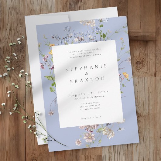 Blue Wildflower Garden Elegant Wedding 招待状