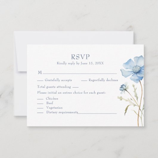 Blue Wildflower Garden Wedding RSVP Card (正面)
