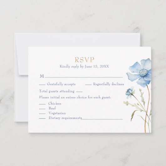 Blue Wildflower Garden Wedding RSVP Card (正面)