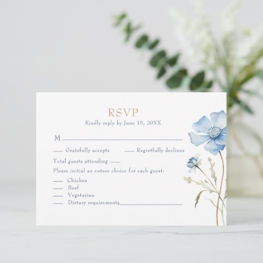 Blue Wildflower Garden Wedding RSVP Card (スタンド正面)