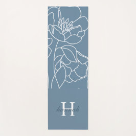 Blue Wildflower Hand Drawn Custom Monogram Name ヨガマット