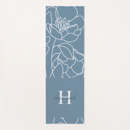 Blue Wildflower Line Art Custom Monogram Name ヨガマット