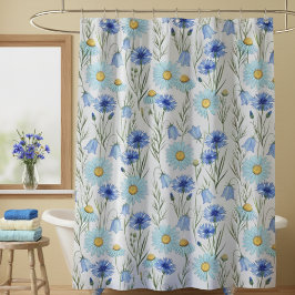 Blue Wildflower Meadow Shower シャワーカーテン
