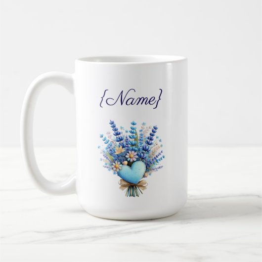 Blue Wildflower Name Mug – Floral Custom Gift コーヒーマグカップ (左)
