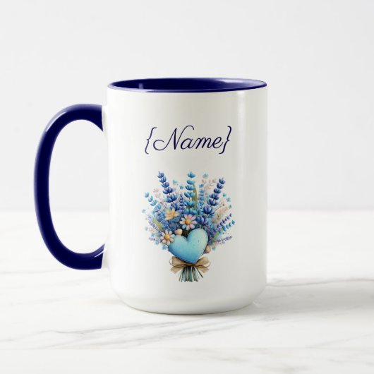 Blue Wildflower Name Mug – Floral Custom Gift マグカップ (左)