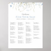Blue Wildflower Periwinkle Wedding Seating Chart ポスター (正面)