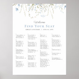Blue Wildflower Periwinkle Wedding Seating Chart ポスター