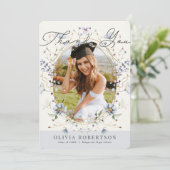 Blue Wildflower Photo Graduation Thank You Card 招待状 (スタンド正面)
