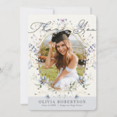 Blue Wildflower Photo Graduation Thank You Card 招待状 (正面)