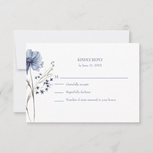 Blue Wildflower RSVP Card with Addressed Back (正面)